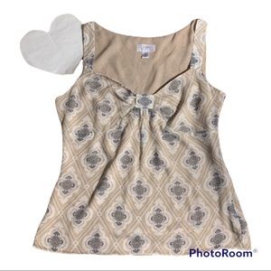 LOFT Beige & Gray Medallion Print Sleeveless Blouse – Size 8